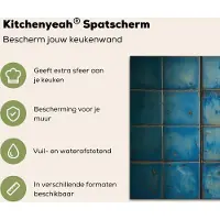 KitchenYeah Spatscherm keuken 80x40 cm - Kookplaat achterwand Kreeft - Geel - Blauw - Tegels - Muurbeschermer - Spatwand fornuis - Hoogwaardig aluminium