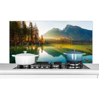 KitchenYeah Spatscherm keuken 120x60 cm - Kookplaat achterwand Meer - Bos - Bergen - Natuur - Zon - Landschap - Muurbeschermer - Spatwand fornuis - Hoogwaardig aluminium