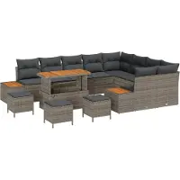 vidaXL Tuinbank Set 13 st 12-Aantal zitplaatsen Grijs Poly rattan