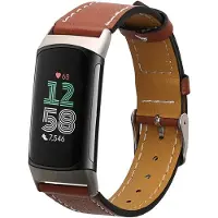 Kwmobile lederen horlogebandje geschikt voor Fitbit Charge 6 / Charge 5 polsband - Echt leren smartwatch bandje - Activity tracker horloge band in bruin