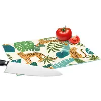 KitchenYeah Glazen Snijplank - 28x20 - Jungle - Luipaard - Planten - Patroon - Meiden - Jongens - Snijplanken Glas