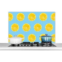 KitchenYeah Spatscherm keuken 100x65 cm - Kookplaat achterwand Citroen - Kleuren - Patroon - Muurbeschermer - Spatwand fornuis - Hoogwaardig aluminium
