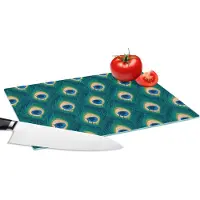 KitchenYeah Glazen Snijplank - 28x20 - Design - Pauw - Veren - Groen - Blauw - Snijplanken Glas