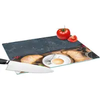 KitchenYeah Glazen Snijplank - 39x28 - Croissant - Fruit - Koffie - Keuken - Snijplanken Glas