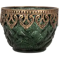 Clayre & Eef Waxinelichthouder Ø 10x8 cm Groen Glas