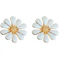 Charme Bijoux Clip Oorbellen-Madelief-Wit-2 cm- geen gaatje-