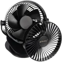 Ruhhy Accu Ventilator met klem | Ø16cm | Staand/Hangend | USB oplaadbaar | Zwart | 3 snelheden + Wave functie | vakantie