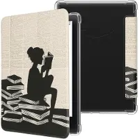 Kwmobile ereader hoesje geschikt voor Amazon Kindle Paperwhite (2024)/Colorsoft hoes - E reader flip case met magneetsluiting - Kunstleren e book sleeve - Meisje met boeken design