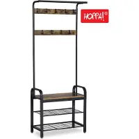 Hoppa! Songmics Hoppa! Kapstok | Garderoberek Staand | Schoenenrek - Bruin/zwart - Staal/hout