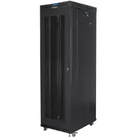 Lanberg FF01 serie V2 - Netwerkserverkast - platpakket, met LCD-scherm, met gaasdeur, 600x1000 - met 6 ventilatoren - vrijstaand - RAL 9004, zwart - 42 HE - 48,3 cm (19")