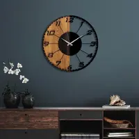 Opviq , Lineair, Wandklok, Notenhout, Metaal, 56 x 56 x 3 cm