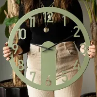 Opviq , Wandklok met metalen design - APS114 - Groen, Wandklokken, Groen, Staal, 48 x 48 cm