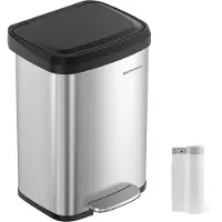 Songmics Keukenafvalbak van 50 liter met deksel, Zilver + Zwart