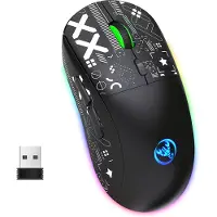 HxSJ T90 2.4G Stille Draadloze Gaming Muis - Bluetooth - Computermuizen - Ultra licht - RGB Verlichting - Zwart
