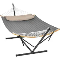 Songmics Hangmat met metalen frame, zwart grijs