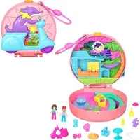 Polly Pocket Poppen en Speelset, Avontuur Moped Compact, Reis Speelgoed met 2 Micro Poppen en Huisdier