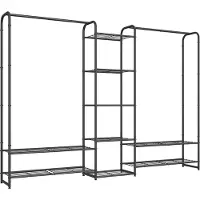 Songmics Vrijstaand kledingrek met planken, Mat zwart / 29 x 183 x 158,4 cm
