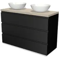Maxaro Modulo Plato Badkamermeubel voor waskom | 120 cm Mat zwart Greeploos front Lichtgrijs eiken blad 3 lades