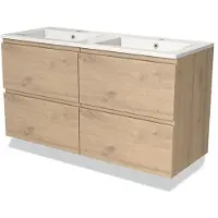 Maxaro Modulo Badkamermeubel met wastafel | 120 cm Lichtbruin eiken Greeploos front Mineraalmarmer 4 lades