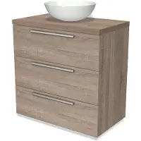 Maxaro Modulo Plato Badkamermeubel voor waskom | 80 cm Eiken Vlak front Middenbruin eiken blad 3 lades