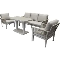 AVH-Collectie Saigon stoel bank dining loungeset 4 delig verstelbare tafel latte zand aluminium