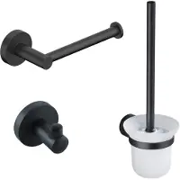 FortiFura Calvi Toiletset - toiletborstelhouder - open - handdoekhaak - toiletrolhouder - zonder klep - mat zwart SW639932/SW639936/SW639935