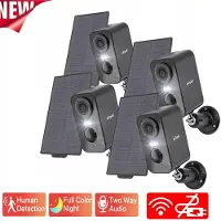 IeGeek Zonne-beveiligingscamera's draadloos voor buiten - beveiligingscamera's op zonne-energie - 2K 3MP - met spotlight kleuren nachtzicht - PIR-sensor - 4 stuks