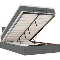 vidaXL Bed poef met matras en LED's 120x190 cm stof donkergrijs