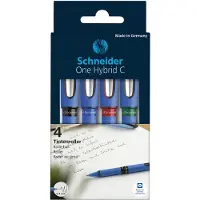 Schneider rollerball - One Hybrid C - conus punt - lijnbreedte 0,3mm - 4 stuks assorti kleuren - S-183194