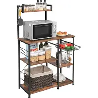 Mazazu MIRA Home Keukenkast – Staand Keukenrek – Magnetronkast – Industrieel Metaal & Hout – 90x40x134 cm – Organizer Bruin/Zwart