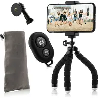 MOJOGEAR Flexibel mini-statief met schuimrubber poten KIT: incl. telefoonhouder, bluetooth remote, GoPro-adapter & opbergzakje