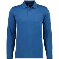 Ragman Regular Fit Poloshirt lange mouw blauw, Effen