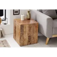 Invicta Stevige bijzettafel FACTORY 40cm gevlamd mangohout op wielen - 39582