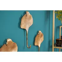 Invicta Decoratieve kapstokhaak set van 3 GINKGO 30cm goud handgemaakt metaal - 41783