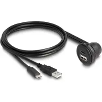 DeLOCK USB 2.0 Cable USB Type-A male and USB Type-C male to USB Type-A female 90° angled and USB Type-C female 90° angled for built-in 1 m black