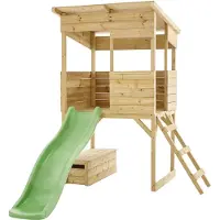 Westmann Houten Vrijstaand Huisje, Speelhuis in Natuurlijke Stijl met Glijbaan, Afmetingen 241x167x205 cm