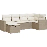 vidaXL 6-delige tuinmeubelset met kussens, beige, polyrotan