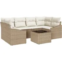 vidaXL Bankset, 7 stuks, beige en crème, van polyrotan