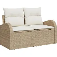 vidaXL Tuin Sofa met kussen Beige 124 x 62 x 69cm poly rattan