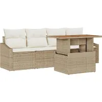 vidaXL Tuinbank Set 5 st Beige Poly rattan