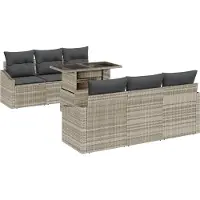 vidaXL Tuinbank Set 7 st Lichtgrijs poly rattan