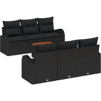 vidaXL Tuinset met 7 zitplaatsen, zwart, van polyrotan