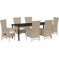 vidaXL Tuin Eettafel Set 7 st Beige poly rattan