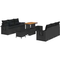 vidaXL Tuinbank Set 9 st 6-Aantal zitplaatsen Zwart poly rattan