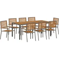 vidaXL Tuin Eettafel Set 9 st Grijs en Bruin poly rattan