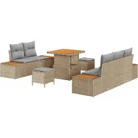 vidaXL Tuinset met 8 stukken, 7 zitplaatsen, beige, polyrotan