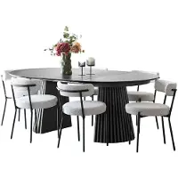 Ebuy24 Tokyo eethoek eettafel incl. 2 verlengbladen Ø120x120-160-200cm zwart en 6 stoelen bouclé wit.