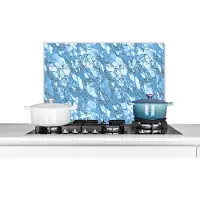KitchenYeah - Spatscherm - Marmerlook - Glitter - Zilver - Blauw - Spatwand keuken - 60x40 cm - Muurbeschermer