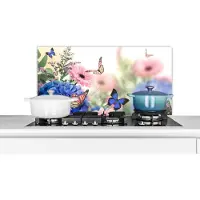KitchenYeah Spatscherm - Muurbeschermer - Vlinder - Insecten - Bloemen - 80x40 cm - Spatscherm vlinder - Spatwand - Keuken achterwand