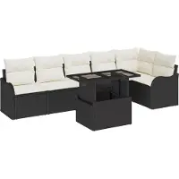 vidaXL Tuinbank Set 7 st Zwart Poly Riet